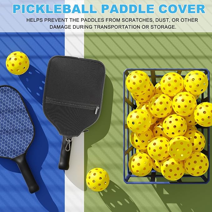 PATIKIL Pickleball Paddle Cover Universal 12.2x9.4 Inch, 2 Pack Neoprene Pickleball Racket Sleeve Paddle Storage Bag with Carrying Strap for Pickleball Paddles, Black