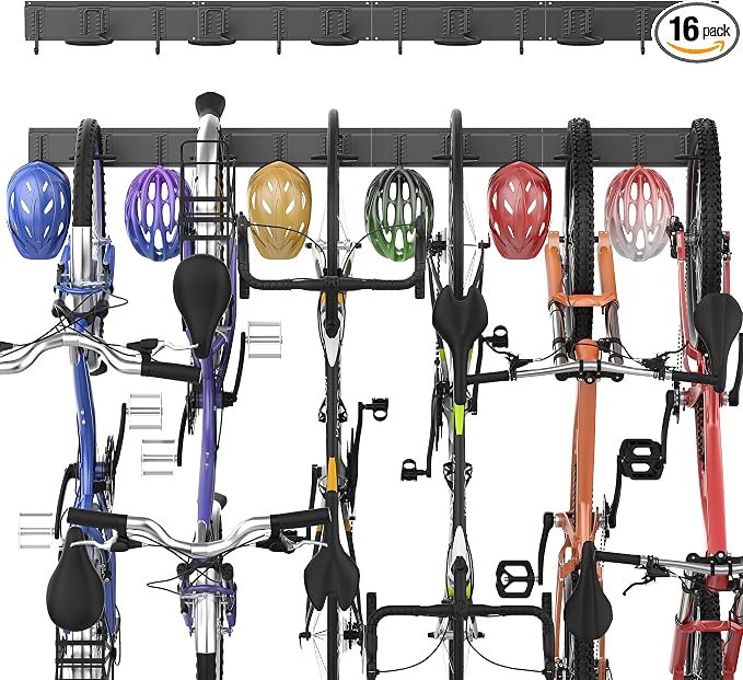 Ultrawall Bike Storage Rack, Wall Mount Bicycle Rack Vertical Bike Hanger for Garage, Home, 6 Bike Racks & 6 Helmet Hooks, Holds Up To 660lbs