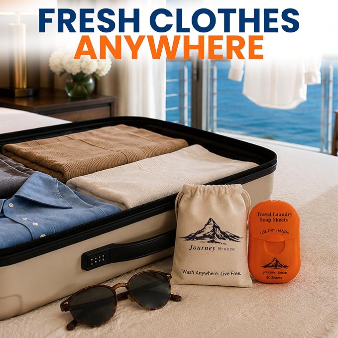 Travel Laundry Detergent Sheets 50 Pack – Compact Travel Detergent for Sink Washing, Lightweight Laundry Detergent Strips for Clothes on Trips, Hotels & Cruises
