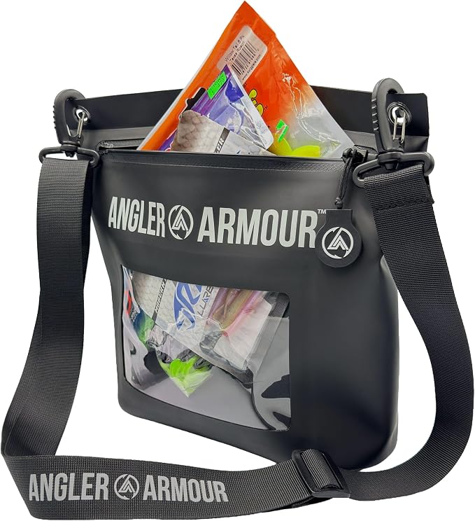 Angler Armour Waterproof Fishing Dry Bag, Fully Submersible Fishing Dry Bags, Heavy Duty Waterproof Gear Storage for Wade Fishing, Kayak, Boat, Jet Ski, Beach & Watersports (Black, Large (6L))