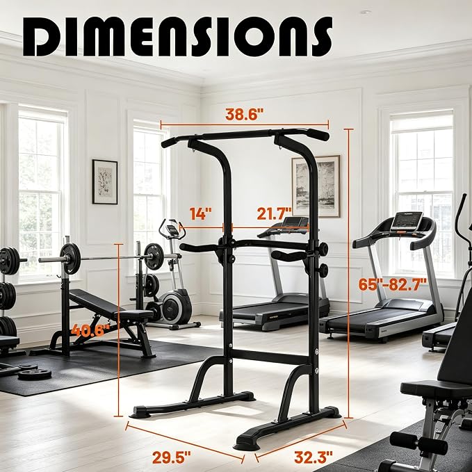 Power Tower Pull Up Bar and Dip Station, 11-Height Adjustable Pull Up Bar Station for Home Gym, Multi-Function Strength Training Fitness Equipment for Pull Ups, Dips, Push Ups & Knee Raises
