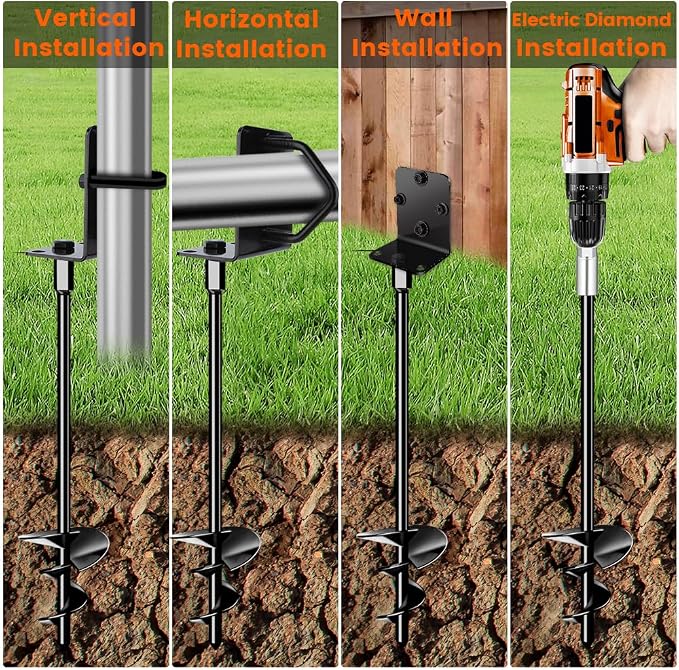 Ground Anchors Shed Anchors 27" Set of 6 Trampoline Stakes Screw in Heavy Duty Mobile Home - Storage Shed Anchor Kit - Playset Swing Anchors - Stakes for Fence,Carport,Garden (Black, 6 x 27in)
