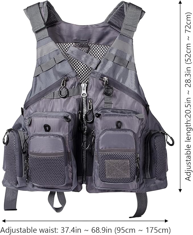 BASSDASH Strap Fishing Vest Adjustable for Men and Women, for Fly Bass Fishing and Outdoor Activities