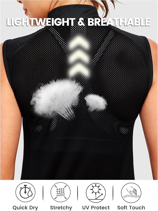 Little Donkey Andy Women's Breathable Cycling Vests full Zip Reflective Sleeveless Jerseys Running Biking Shirts 4 Pockets