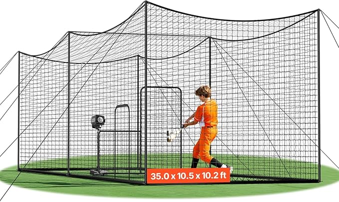 VEVOR Baseball Batting Cage,Professional Softball Baseball Batting Hitting Training Net,Heavy Duty Enclosed PE Practice Portable Pitching Cage Net&Carry Bag,for Backyard,Field,Indoor&Outdoor