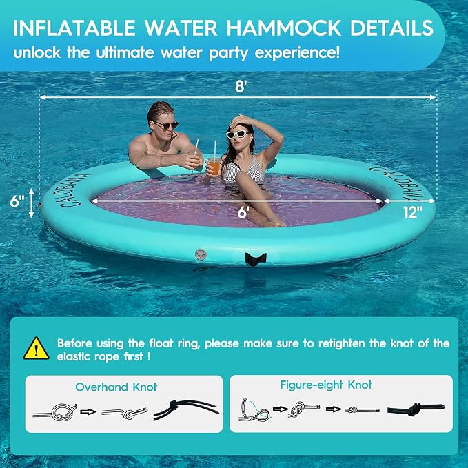 CALOBANA Round Floating Ring Inflatable Water Hammock Heavy Duty River Floats Lake Raft for Adults Tanning Pool Lounger Float Island Platform Pad Mat for Party