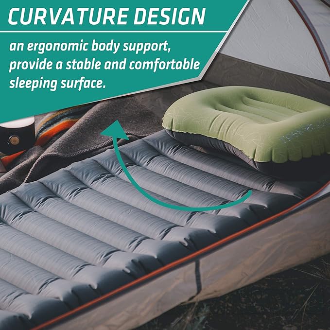 TREKOLOGY UL80 Ultralight Inflatable Backpacking Sleeping Pad with ALUFT Plus SE Inflatable Camping Pillow – Compact, Portable, and Comfortable Gear for Camping, Hiking, Travel, and Outdoor Adventures