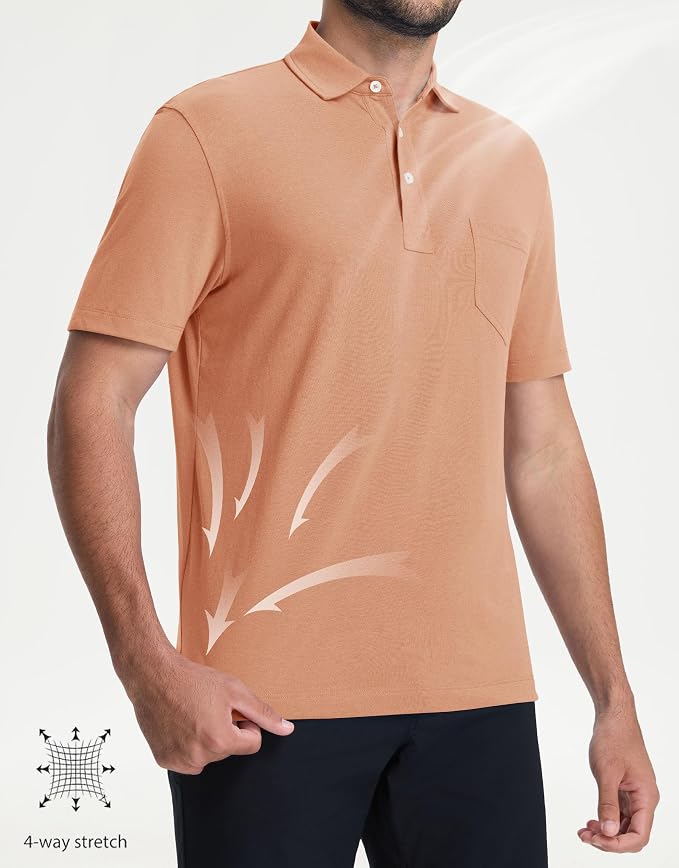 M MAELREG Mens Golf Shirts Short Sleeve Lightweight Soft Cotton Blend with Pocket Summer Casual Daily Wear