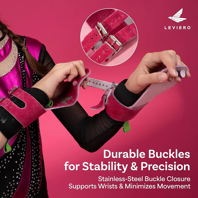 Gymnastics Grips Set, Grips for Gymnastics Girls, Dowel Grips with Soft Leather, Double Buckle Wrist Closure, and Adjustable Finger Holes, for All Ages