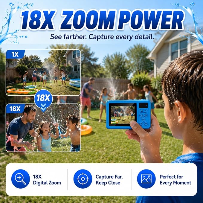 Maxmango D70 4K Underwater Digital Camera - 48MP 10FT Waterproof Camera for Snorkeling - Dual Screen Selfie Compact Floatable Camera with 16GB Card - Point and Shoot Digital Cam 1200mAh Battery -Blue
