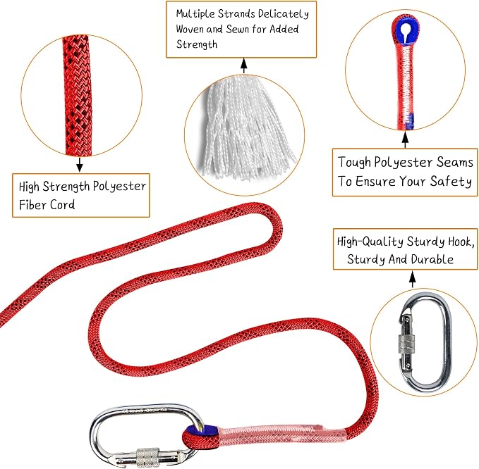 Indoor Outdoor Climbing Rope, 10/12/14mm (32FT/49FT/65FT/98FT) Static Rock Climbing Rope for Escape Rope, Ice Climbing Equipment, Fire Safety Rescue Rope, with Non Slip Gloves