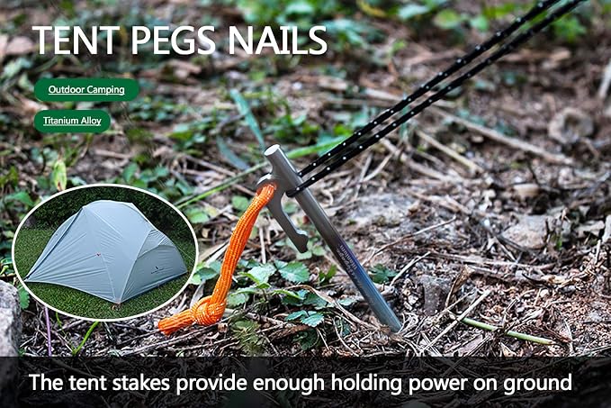 Boundless Voyage 6pcs Titanium Alloy Tent Pegs Outdoor Camping Awning Tent Stakes Lightweight Tent Nail 20CM-Ti4013PS