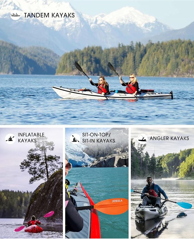Kayak Paddles Aluminum Shaft Paddle with Nylon Blades, Floating Adjustable Kayaking Oars, 3 Piece, 220-240cm/86-94 Inches,Black/Rose/Teal