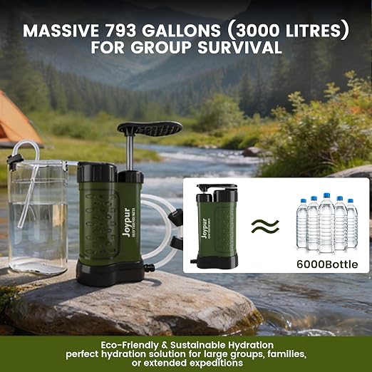 Outdoor Water Purifier Pump,3-Stage Water Filter,0.01 Micron Emergency Portable Water Filtered for Hiking,Survival Gear,Camping, Hiking, Backpacking
