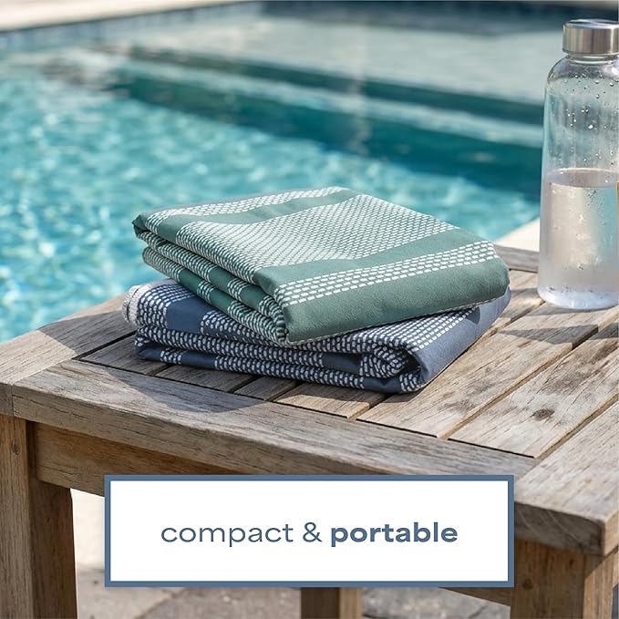 S&T INC. Aura Beach Towel 2 Pack, Quick-Dry Pool Towels with Elastic Band for Travel, Gym, and Yoga, Sand Resistant, 35 inches x 70 inches, Stripes