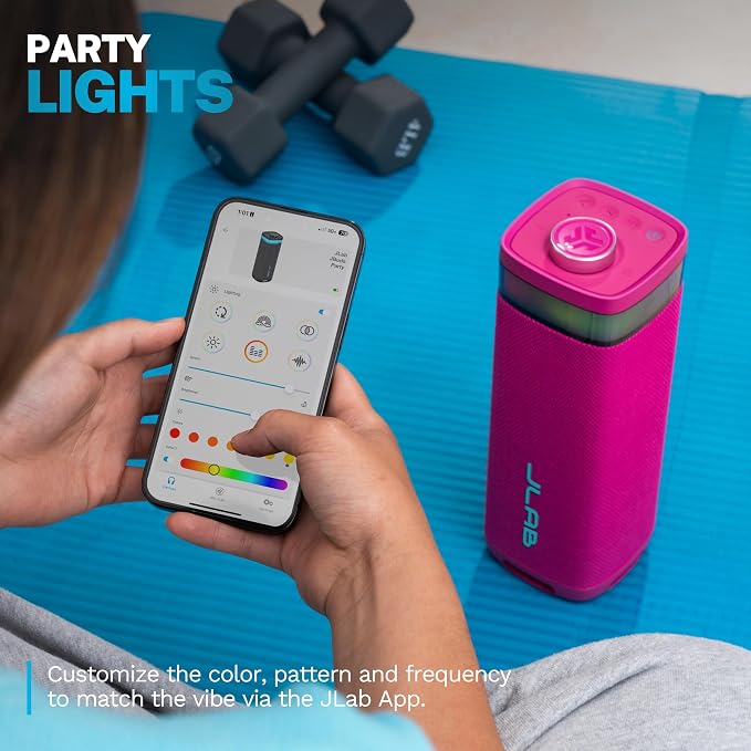JLab, JBuds Party, Portable Bluetooth Speaker, Waterproof, RGB Lighting, Multi-Speaker Connection, Pink