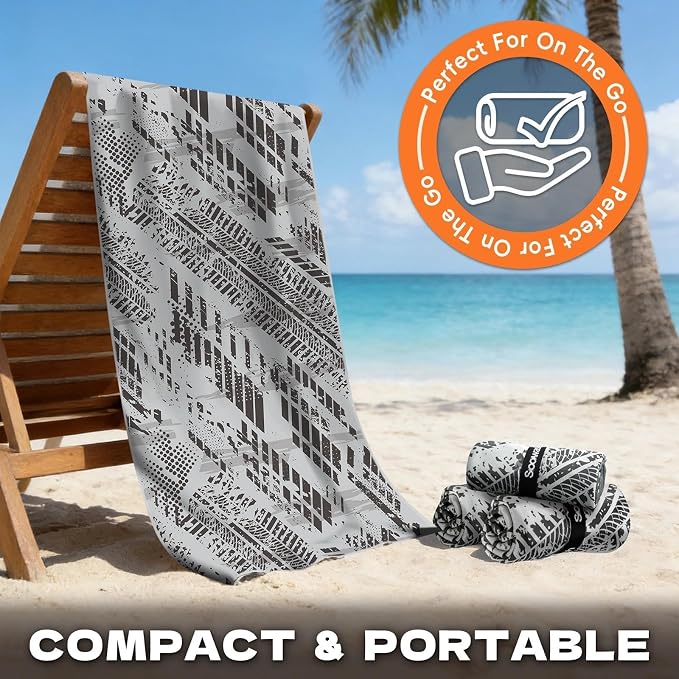 Microfiber Sweat Towel Quick Dry Lightweight Absorbent 2 Pack，Fast Drying 30‘’ X 60‘’ Negative Ions Odorless Gym Towels for Men & Women Yoga Travel Outdoor Camping Gym Beach (Gray Geometric)
