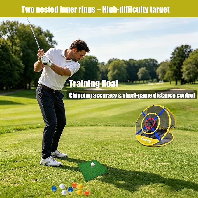 Pop Up 3-in-1 Golf Chipping Net – Circular Design for Relaxed Training, 3 Modes for Precision & Distance, Ideal Indoor/Outdoor Practice Kit, Golfer Gift