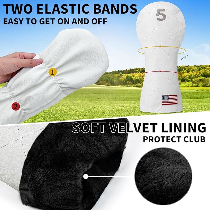 Golf Club Covers for Driver, Fairway, Hybrids - 3 Options - Golf Driver Headcover/Golf Fairway Wood Head Cover/Hybrid Headcover for Men/Women Golfer