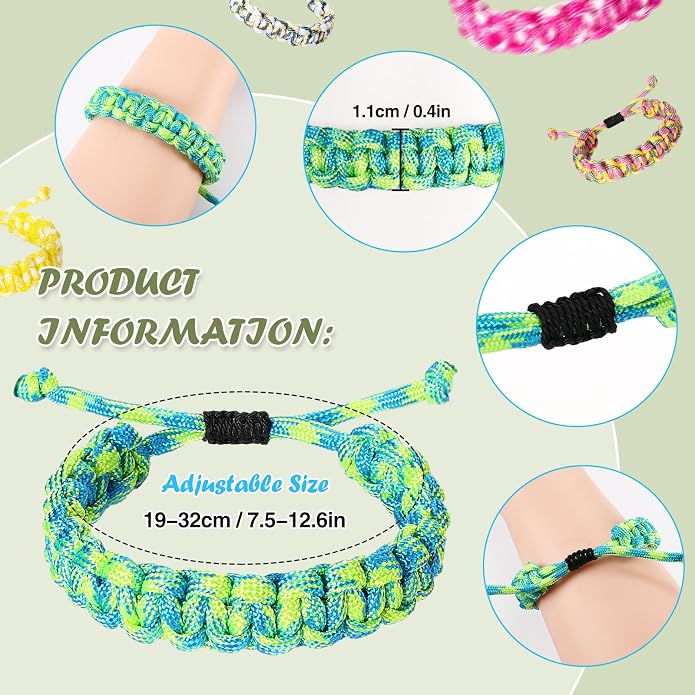 Crowye 60 Pcs Adjustable Paracord Bracelets for Men Bulk Survival Friendship Tactical Braided Bracelets Camo Parachute Cord Wristbands Camping Party Outdoor Climbing Gift