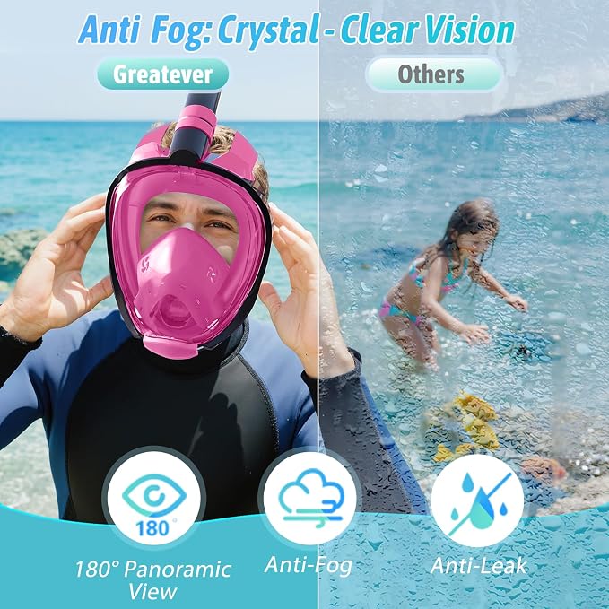 Greatever G2 Adults Kids Full Face Snorkel Mask 2 Pcs,Snorkeling Gear with Latest Dry Top System,Foldable 180 Degree Panoramic View,Safe Breathing,Anti-Leak&Anti-Fog Snorkeling Mask with Camera Mount