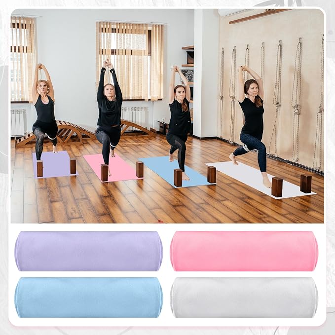 Breling 4 Pack 72" x 24" Hot Yoga Towel Non Slip Microfiber Mat Towel Sweat Absorbent Soft Pilates Mat Essentials for Hot Yoga Pilates Exercise(Purple, Pink, Blue, White)
