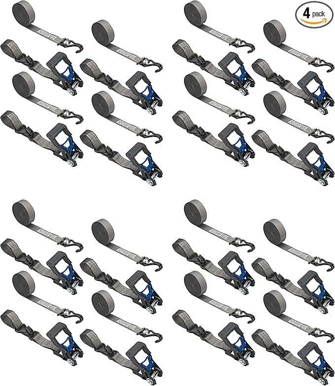 Secure Tite 1-1/2” x 20’ Tie Down Ratchet Straps, Ratchet Tie Down Straps, Double J-Hook, 1667 lbs Working Load Limit, 5000 lbs Break Strength,(Pack of 16)
