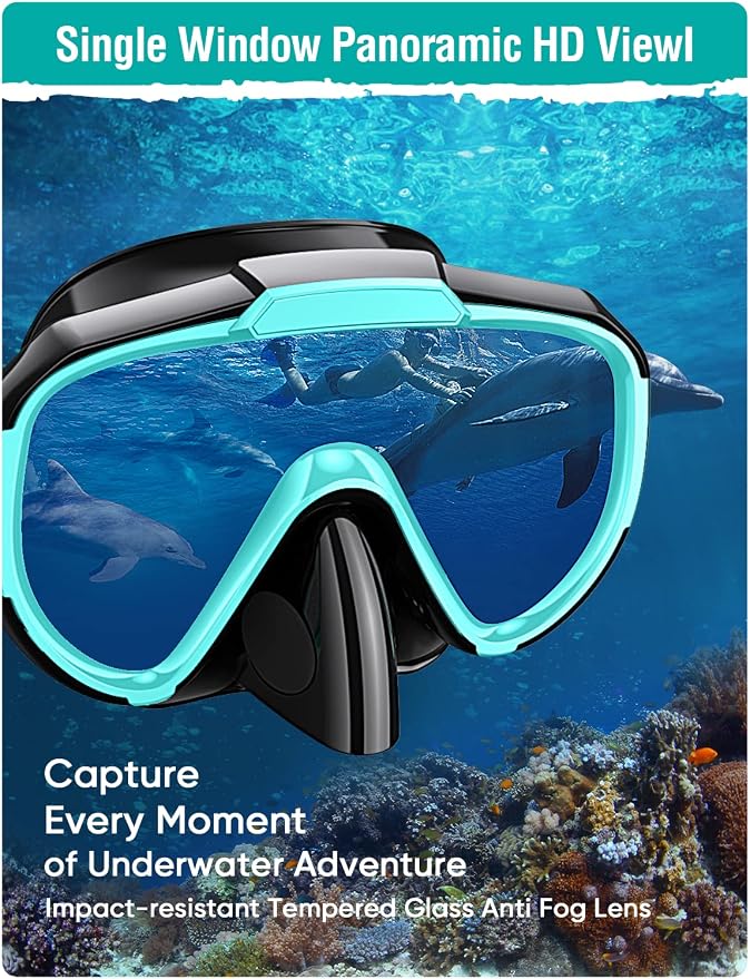 Seovediary Snorkel Set Adults Snorkeling Gear Anti-Fog Panoramic View Swim Mask Dry Top Snorkel Kit with Carry Bag for Snorkeling Scuba Diving Swimming Travel