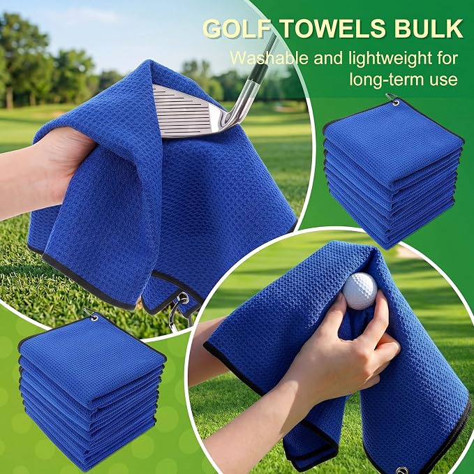 Batiyeer Golf Towels Bulk for Bags 16'' x 24'' Microfiber Waffle Pattern Golf Towels Trifold with Clip for Hiking,Tournament, Yoga