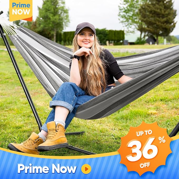 SUNCREAT Hammocks for Outside, Portable Heavy Duty Tree Hammock, Dark Gray & Light Gray