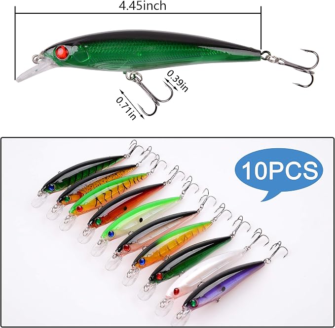 Fishing Lures Kit Crankbait Minnow Hard Bait Set Deep Diving Jerkbait Swimbait Popper Pencil Walleye Lures Artificial Fishing Bait for Bass Trout Redfish Saltwater Freshwater Fishing Lure