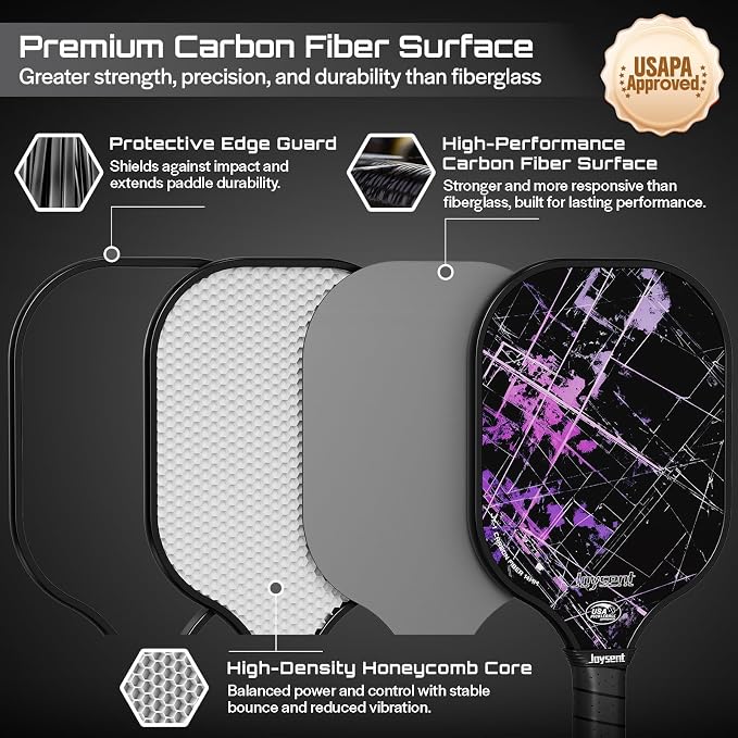 Pickleball Paddles Set, USAPA Approved Carbon Fiber Pickleball Set of 2 with Beginner Pickleball Rackets, Indoor Outdoor Pickle Balls for Adults Men Women, JT-1