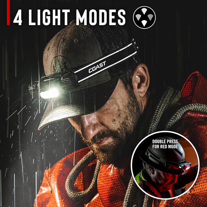 Coast WPH30R 1500 Lumen Waterproof Ultra Bright IP68 USB Rechargeable-Dual Power Headlamp, 5 Modes with Spot and Flood Beams, Blue/Black