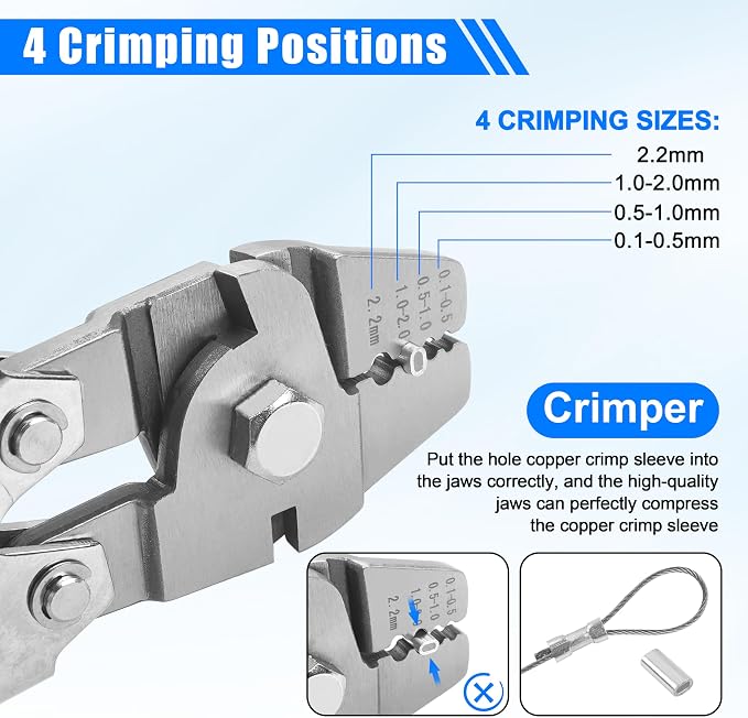 Fishing Crimping Tool Kit Fishing Crimping Pliers Stainless Steel Wire Crimping Tool with 500pcs Crimp Sleeves Set, 4 Size Crimp Sleeves Fishing Tackle Pliers
