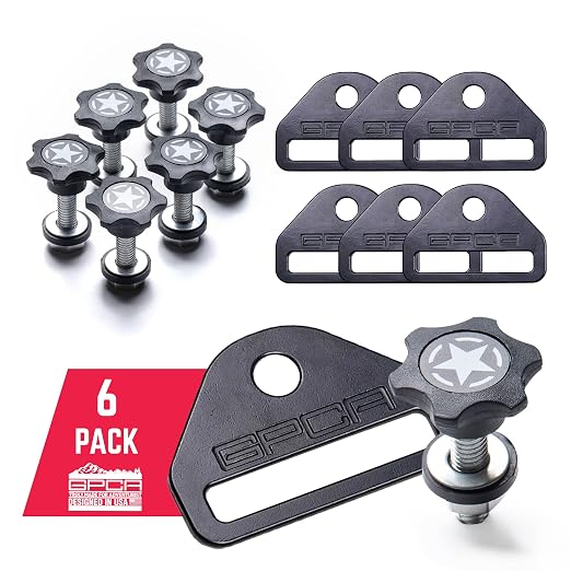 GPCA - GP Star Thumb Screws and D-Plates Set, Easy-to-Install M8 Bolt & Tie Downs, for Quick Cargo Cover Installation, Jeep Wrangler Accessories for 4xe, JL, JT, JK and More, Patented, 6 Packs