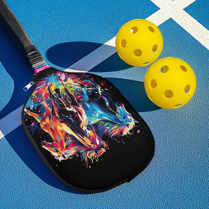 Horse Neoprene Pickleball Paddle Cover Lightweight Pickle Ball Racket Case 4 Pieces Stylish Pickleball Racket Sleeve with Zipper Design Pickleball Covers for Paddles Universal Size Case