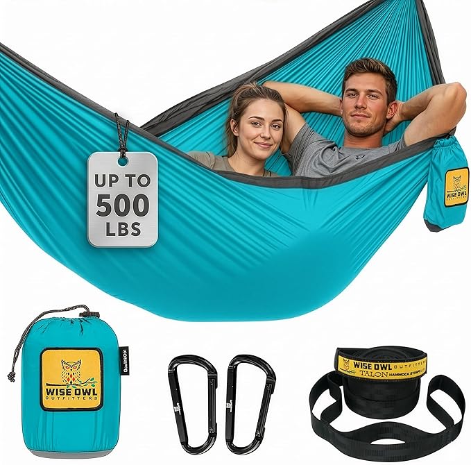 Wise Owl Outfitters Camping Hammock – up to 500lbs Portable Hammock with Tree Straps - Travel, Backpacking, Hiking, Outdoors Camping Gear - Single or Double