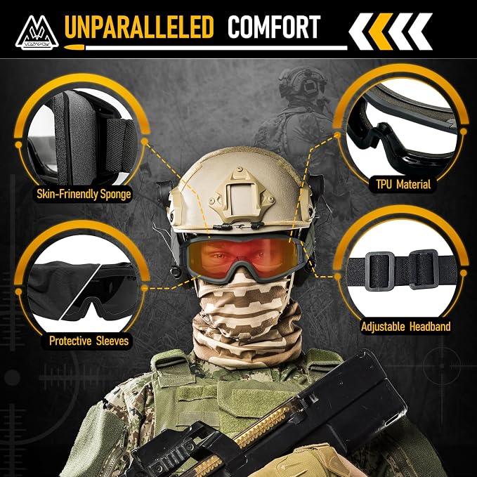 Airsoft Goggles Anti Fog with ANSI Z87.1 Certified, Safety Goggles Impact Resistant, Tactical Shooting Glasses