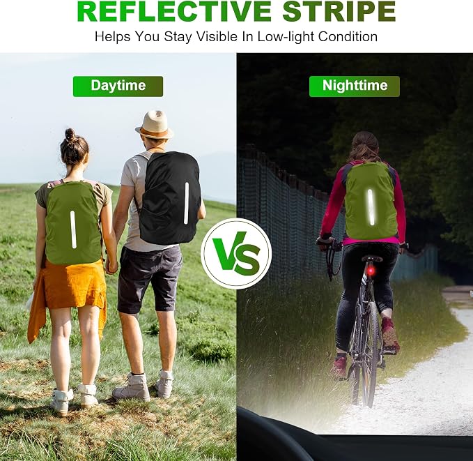 LAMA 2 Pack Waterproof Rain Cover for Backpack, Reflective Rucksack Rain Cover for Anti-Dust/Anti-Theft/Bicycling/Hiking/Camping,XXL Size (for 75L-85L Backpack),1 Pcs Black + 1 Pcs Army Green