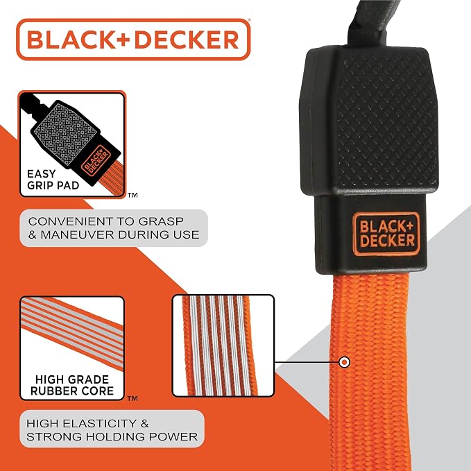 BLACK+DECKER 6-Piece Light-Duty Ratchet Tie-Down and Bungee Strap Kit | 1" x 12' Light-Duty Ratchet Straps, 1,500 lbs Break Strength, 48" Flat Bungee Straps, Kit for Securing Lightweight Cargo