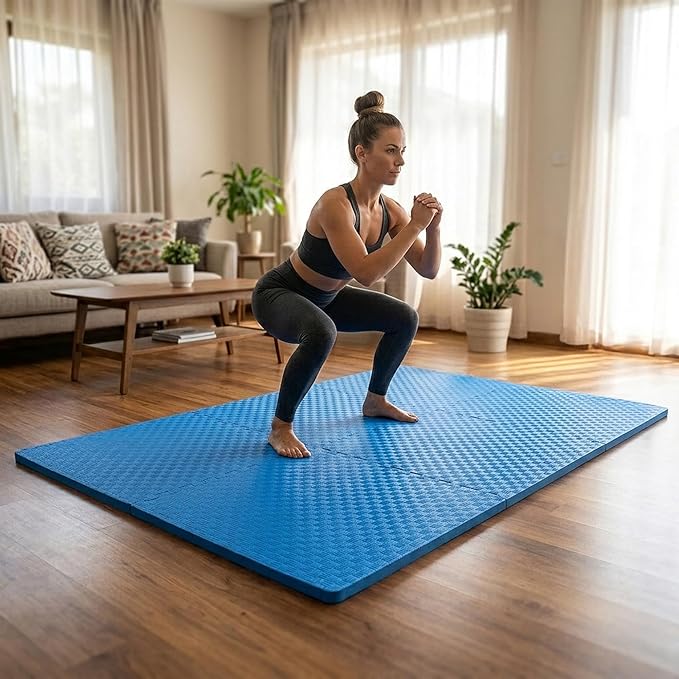 BalanceFrom Puzzle Exercise Mat 1" Thick, EVA Interlocking Foam Floor Tiles for Home Gym, Mat for Home Workout Equipment, Floor Padding for Kids, Blue, 24 in x 24 in x 1 in, 24 Sq Ft - 6 Tiles