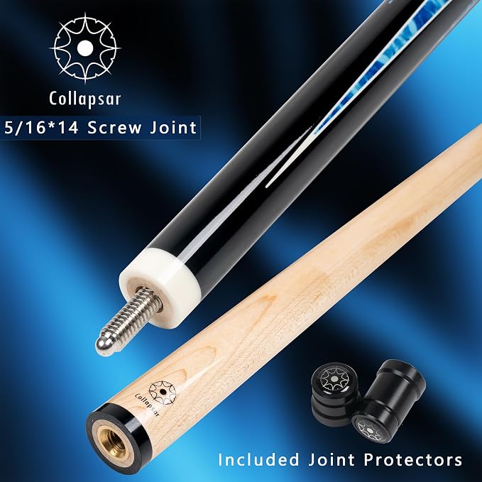 Collapsar CA Pool Stick with 1X1 Hard Case,58" Maple Professional Billiard Cue Stick,19-21 oz Pool Cue Set