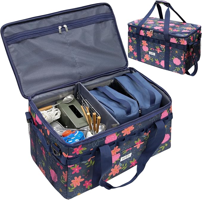 49L Camping Organizer Bag with 2 Removable Storage Cubes, Waterproof Foldable Car Trunk Organizer for SUV Truck Van, Heavy-Duty 600D Oxford Camping Storage Bag for Outdoor, Kitchen, Travel
