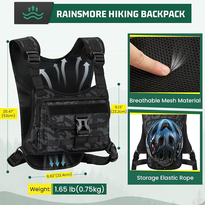 RAINSMORE Hydration Vest with Water Bladder Adjustable Strap Chest Pack