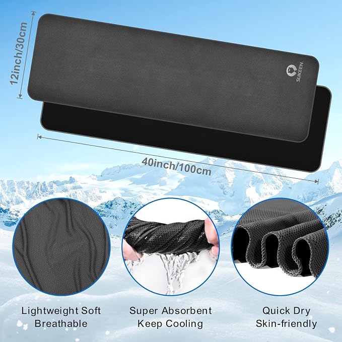 Sukeen Cooling Towel 20 Pack (40"x12") Ice Towel,Bulk Breathable Chilly Twoles,Microfiber Towel for Neck Face for Yoga,Sport,Running,Gym,Workout,Camping,Fitness,Travel & More Activities, Black
