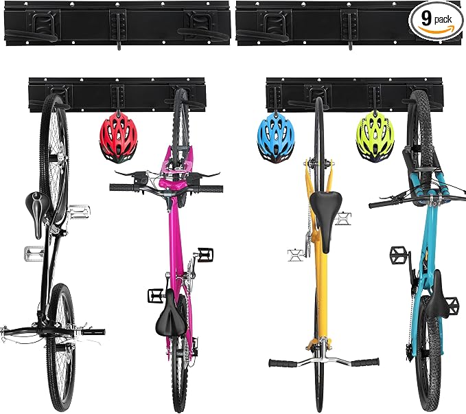 Sinoer Bike Storage Rack,Bike Storage Hanger, 4 Bikes + 3 Helmets Heavy Duty Bike Storage Vertical Bike Rack Holds up to 66lbs, 20 inches / 511mm -2 Rails