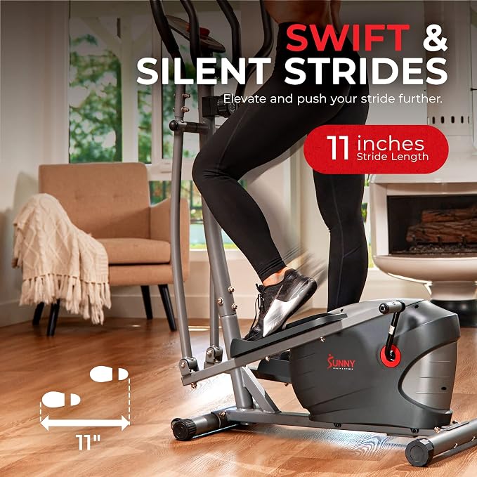 Sunny Health & Fitness Upright Elliptical Machine, Full Body Cardio Exercise Equipment with Adjustable Resistance, Arm and Leg Workout Machine, SunnyFit App via Bluetooth