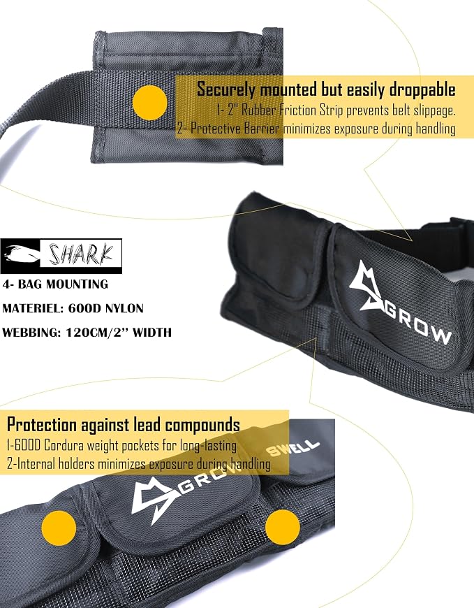 Scuba weight belt with 4 coated diving weights (Maximum 4.4lb/2kg for this set), quick release buckle & comfortable fit diving pocket weight belt,weight pouch belt fit for waist 32" to 52"