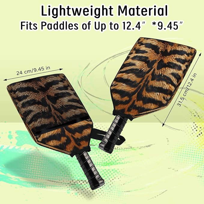 Tiger Fur Universal Pickleball Paddle Cover 12.4 × 9.45 inch Racket Sleeve with Handle Strap Mesh Pocket Fits USAPA Standard Widebody Paddles 2 PCS