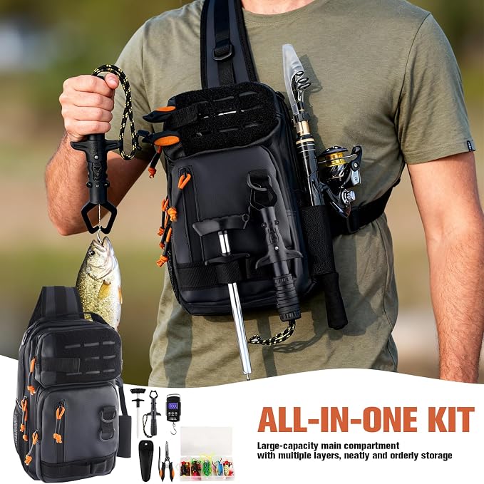 Hikary Fishing Backpack with Tackle Boxes,Fishing Tool Kit,Lightweight Outdoor Water-Resistant Fishing Shoulder Bag with Rod Holder Fisherman Gift Saltwater Freshwater